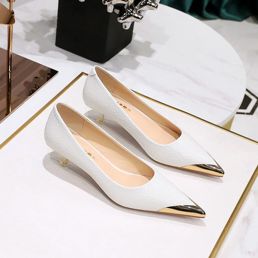 Retro Metal Toe Slim Heel Women Party Shoes