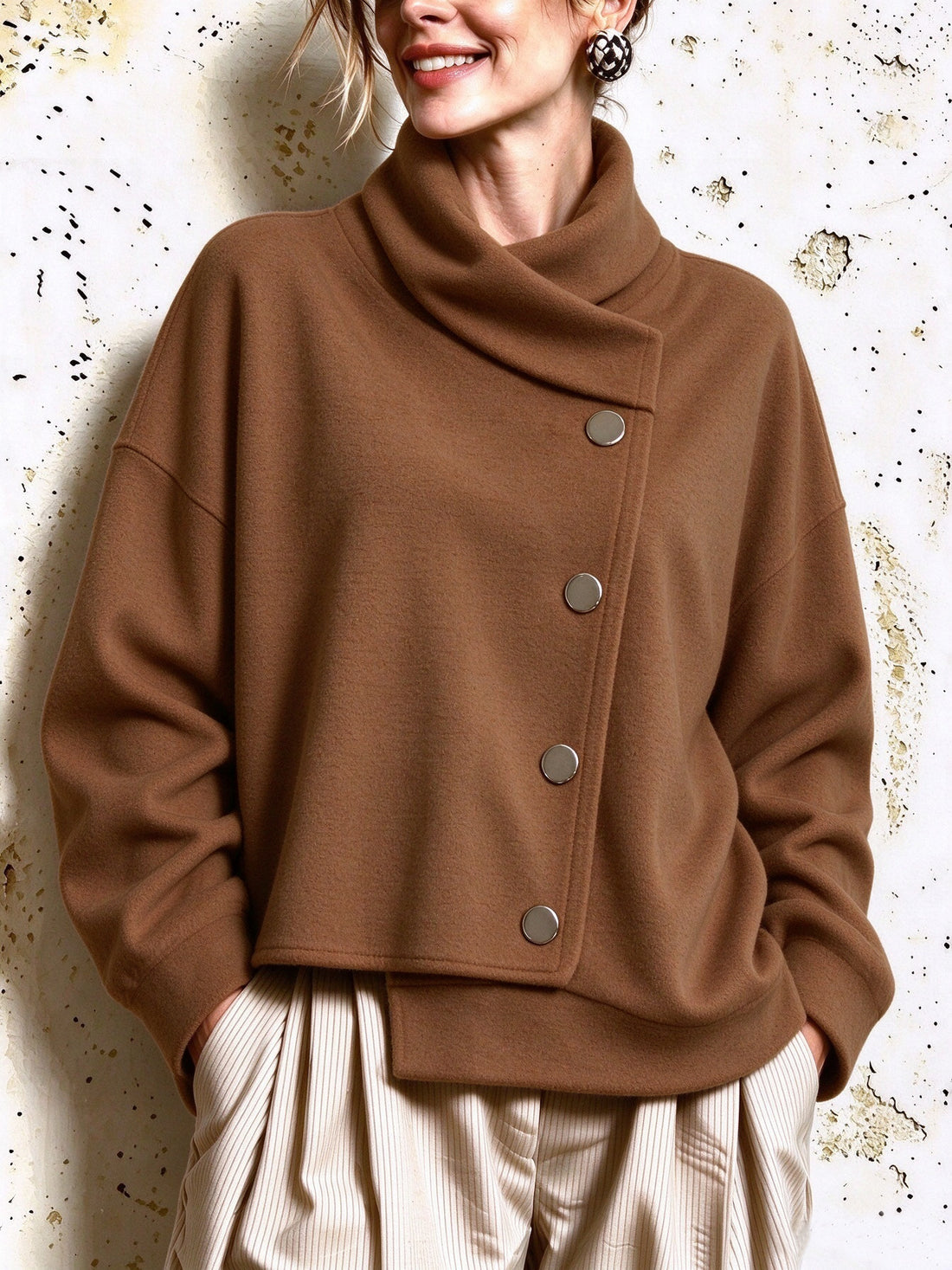 Women's asymmetric mock neck long sleeve wrap top, photo 5
