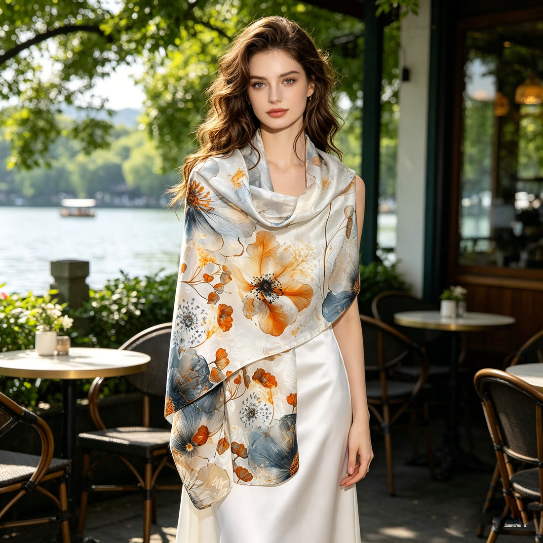 100% Mulberry Silk Jacquard Long Scarf Chinese Print Shawl