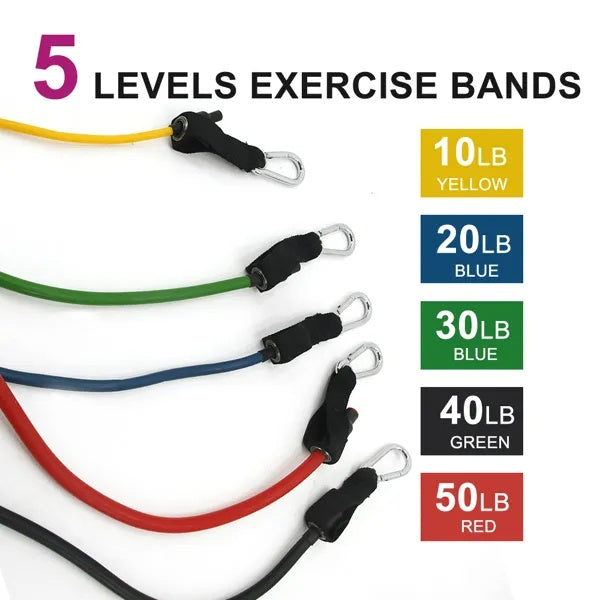 Resistance bands set rolled into travel bag
