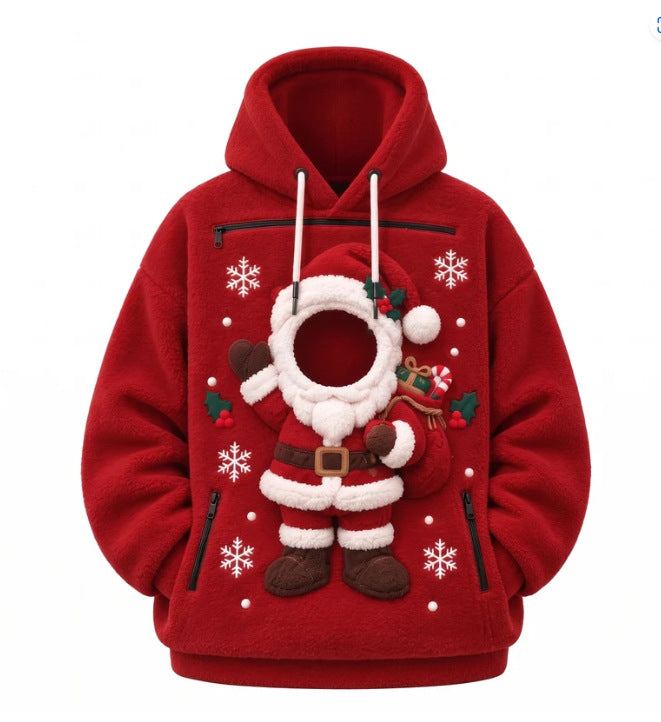 Christmas Cat Pouch Hoodie, Santa Pet Carrier Hoodie, Your Pet Becomes Santa's Face