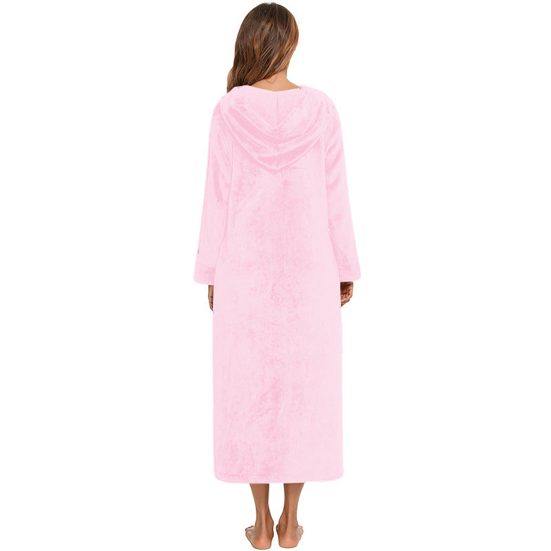 Flannel Pajamas New Long-Sleeved Zipper Nightgown Home Clothes