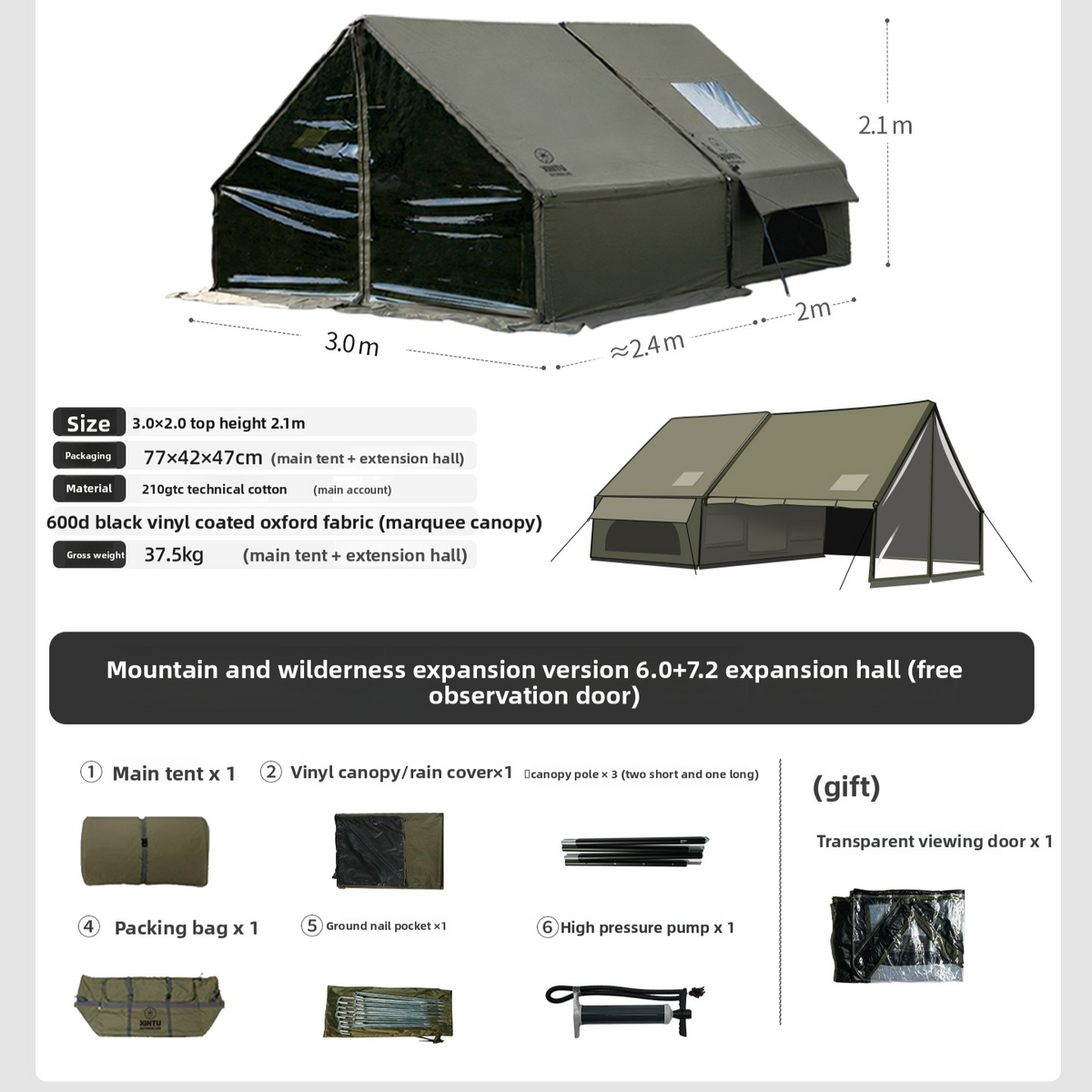 Inflatable Outdoor Camping Tent with Vestibule
