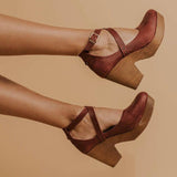 Womens Buckle Strap Wedge Heel Sandals