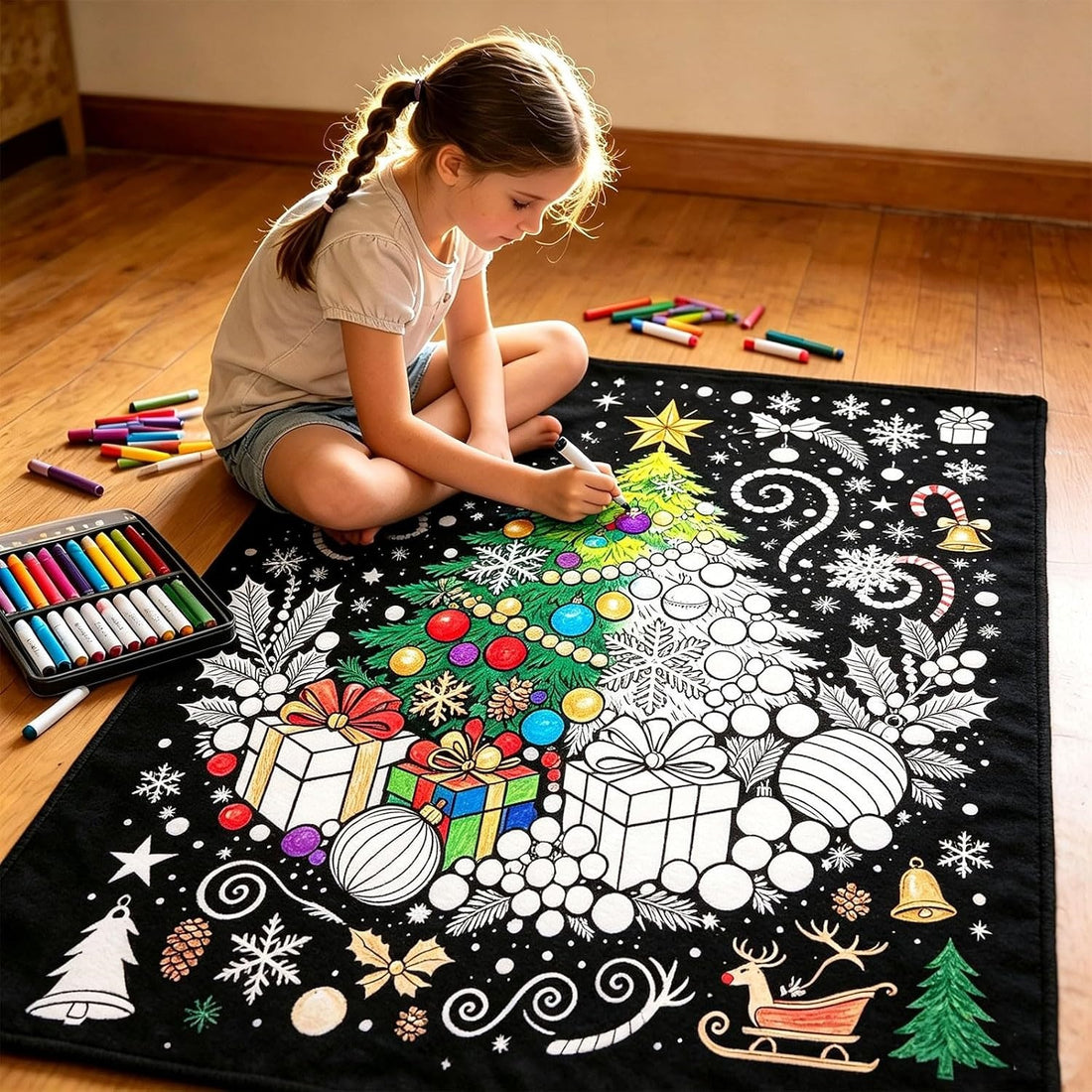 Christmas DIY Coloring Blanket with Markers