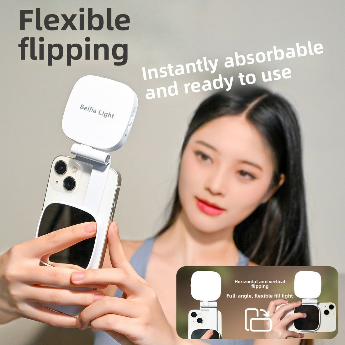 Mini magnetic phone selfie fill light with mirror, photo 2