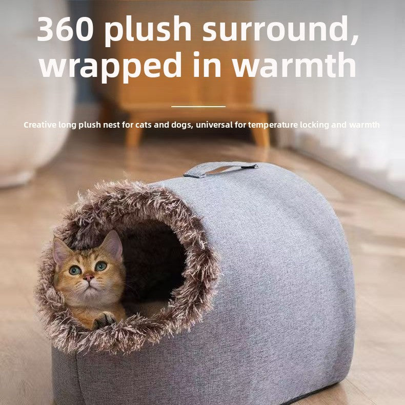 Winter Polar Cold-Resistant Enclosed Cat Sleeping Bag Soft Plush Pet Bed for Indoor Outdoor Use