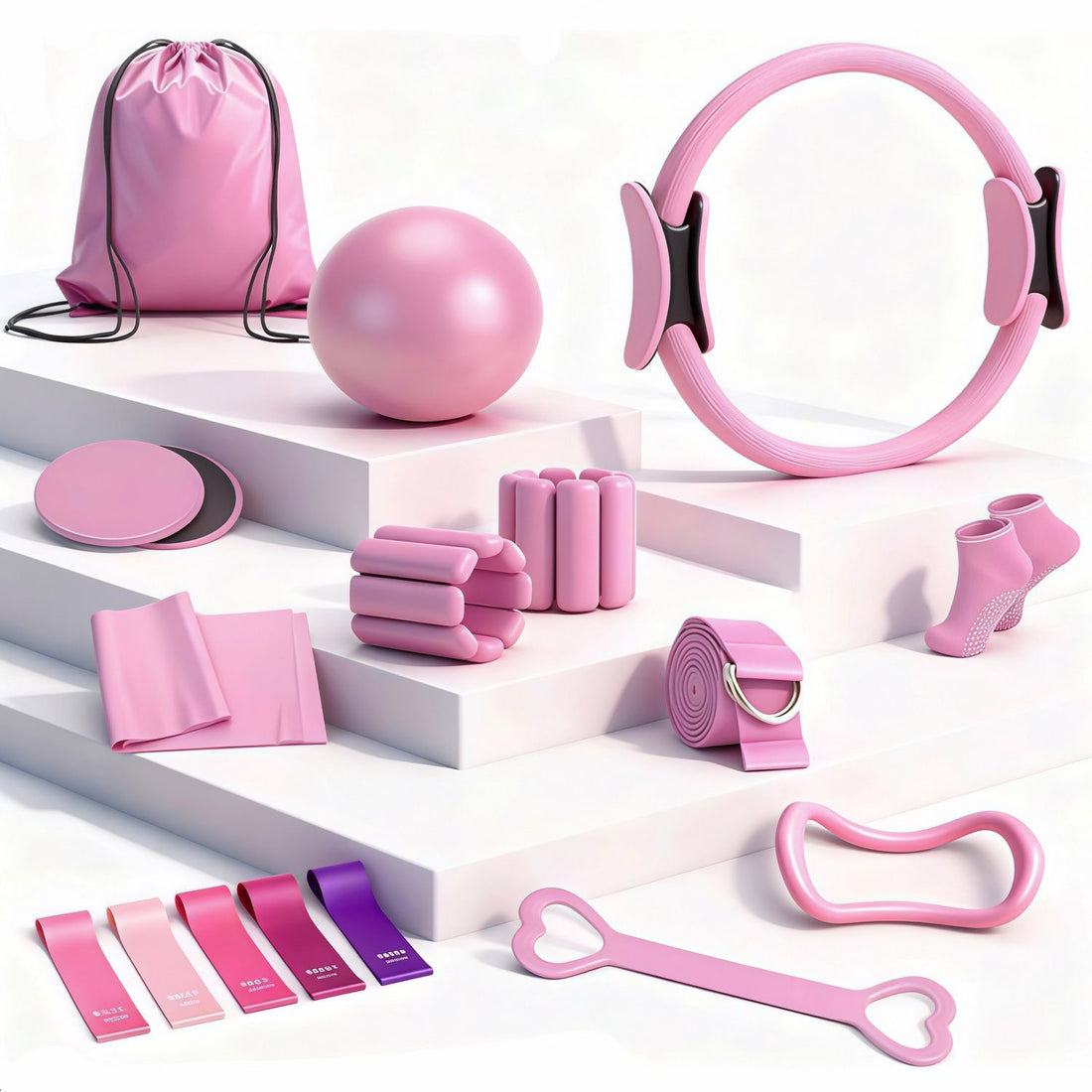 Multi-Piece Yoga Ring and Pilates Resistance Band Set