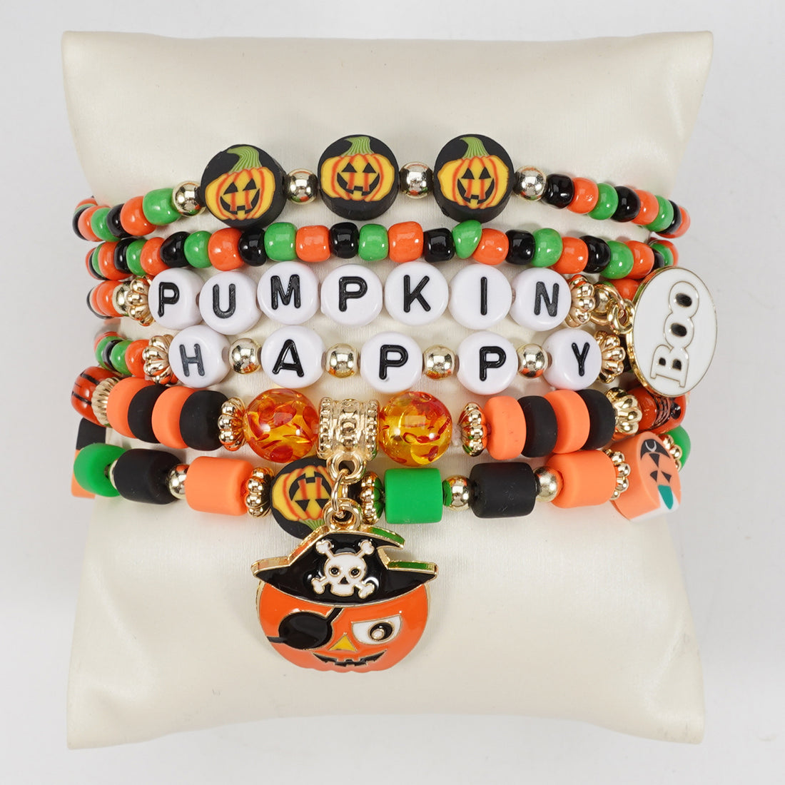 Halloween Beaded Bracelet with Ghost Pendant