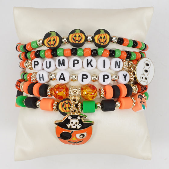 Halloween Beaded Bracelet with Ghost Pendant