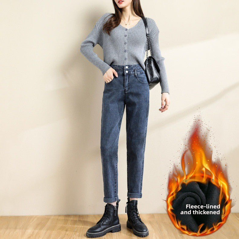 Women High-Waist Straight-Leg Loose Fit Stretch Denim Jeans