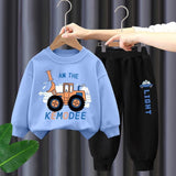Boys Long Sleeve Sweatshirt and Pants Set with Bulldozer Print