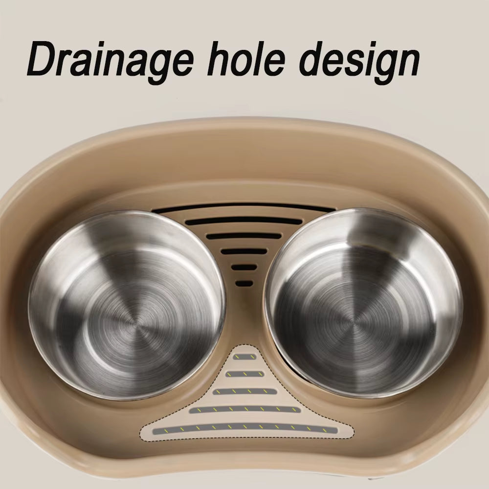 Anti-Tipping Elevated Stainless Steel Dog Bowl with Large Capacity Non-Slip Bottom Double Bowls Pet Feeding Supplies