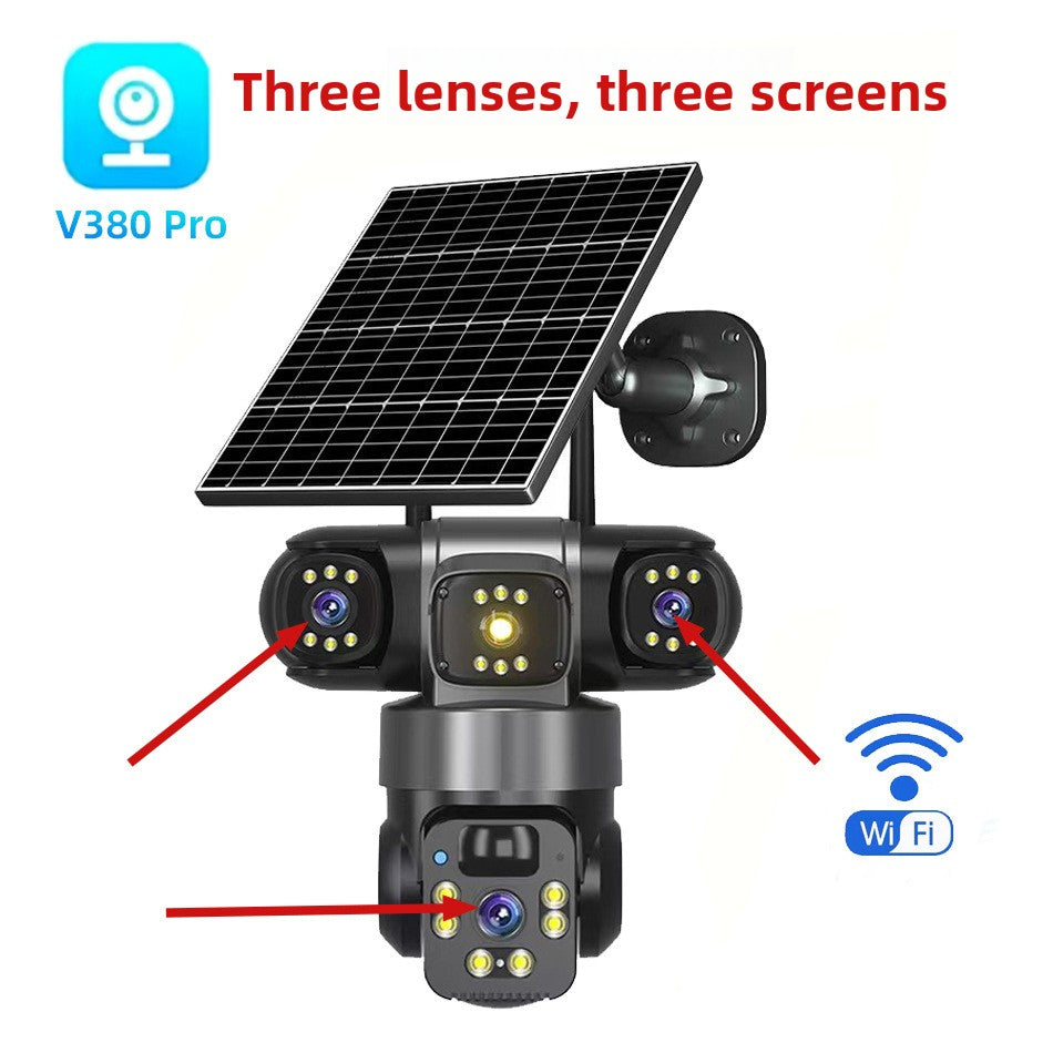 Wireless 360 Degree Outdoor Security Camera with Solar Panel 4G WiFi Multi-Lens PTZ Surveillance System