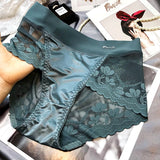 Women High Waist Lace Satin Briefs
