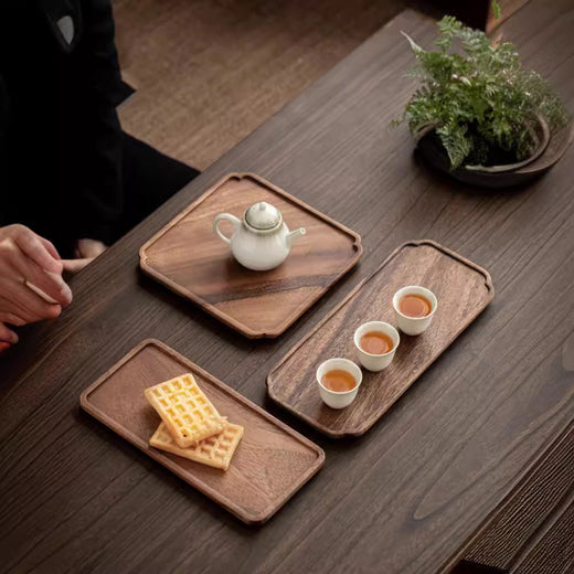 Walnut Wood Tea Tray with Pot Holder