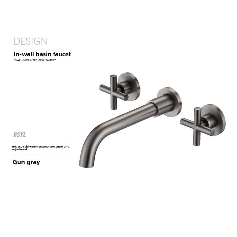All-Copper Concealed Basin Mixer Tap Pre-Embedded Dual-Handle Wall-Mounted Three-Hole Faucet