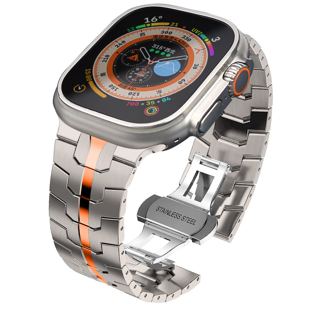 Stainless Steel Watch Band Compatible with Apple Watch Ultra Series 12 with Butterfly Clasp