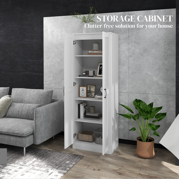 White Tall Storage Cabinet with Adjustable Kitchen Shelves