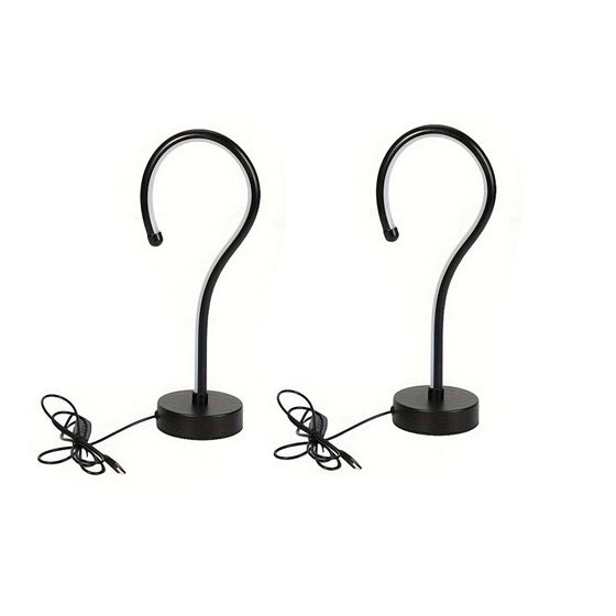 Two black question mark lamps with USB cables on a white background