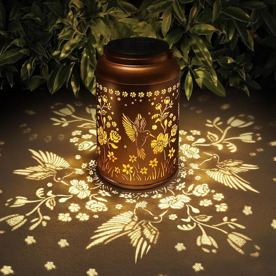 Solar Powered Outdoor Hummingbird Iron Lantern Decor product image 1