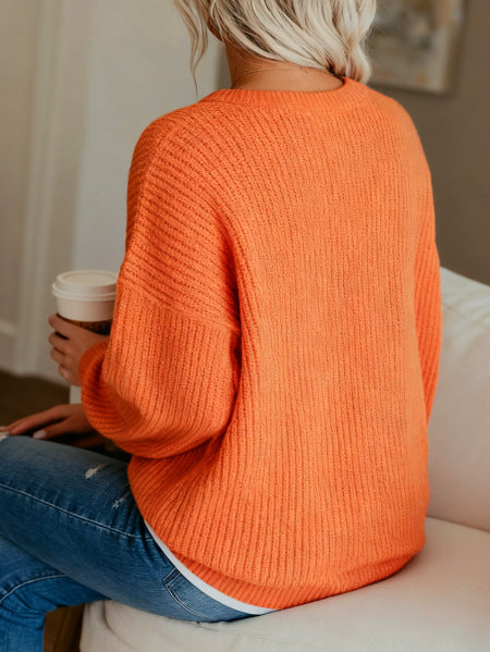 Women's Long Sleeve Pumpkin Letter Jacquard Round Neck Sweater