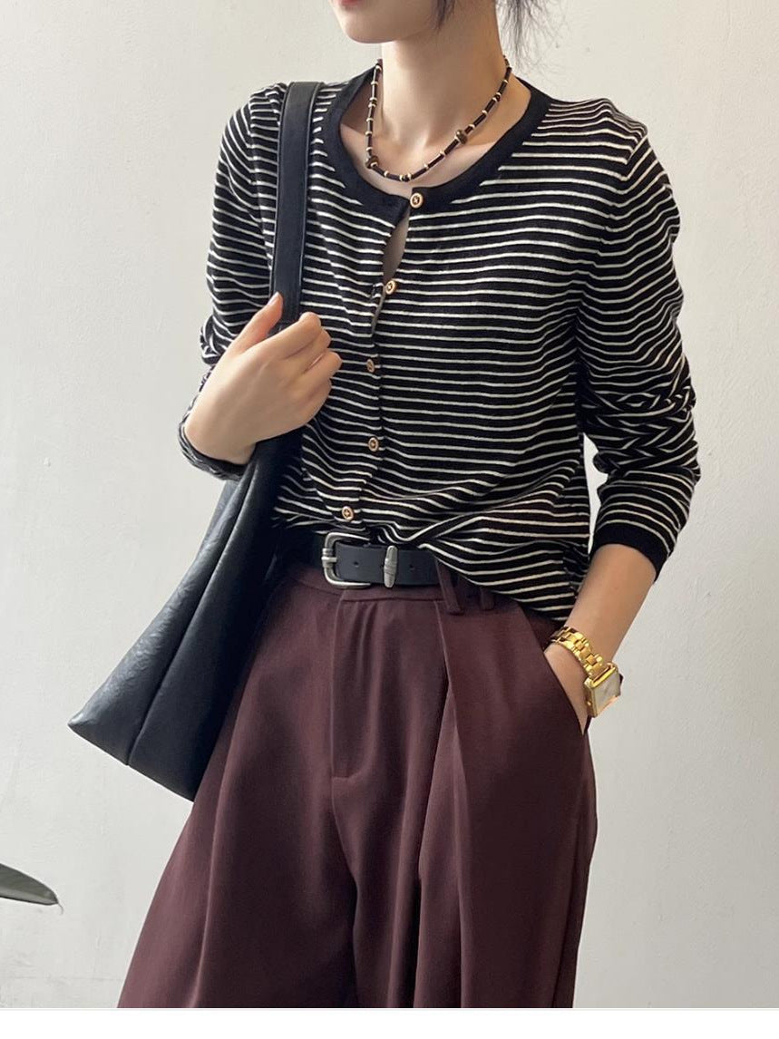 Striped Knitted Cardigan Jacket Women's Spring and Autumn New
