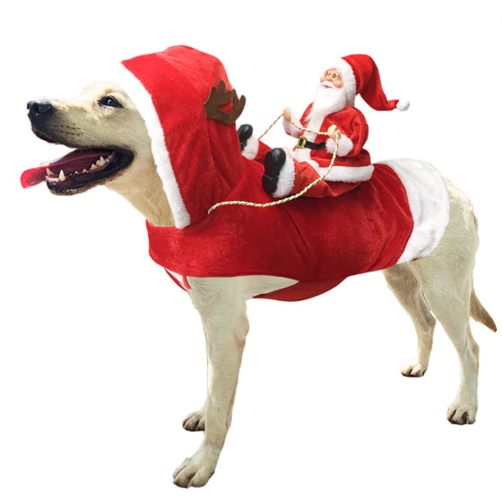 Santa Riding Reindeer Dog Costume, Funny Christmas Pet Outfit