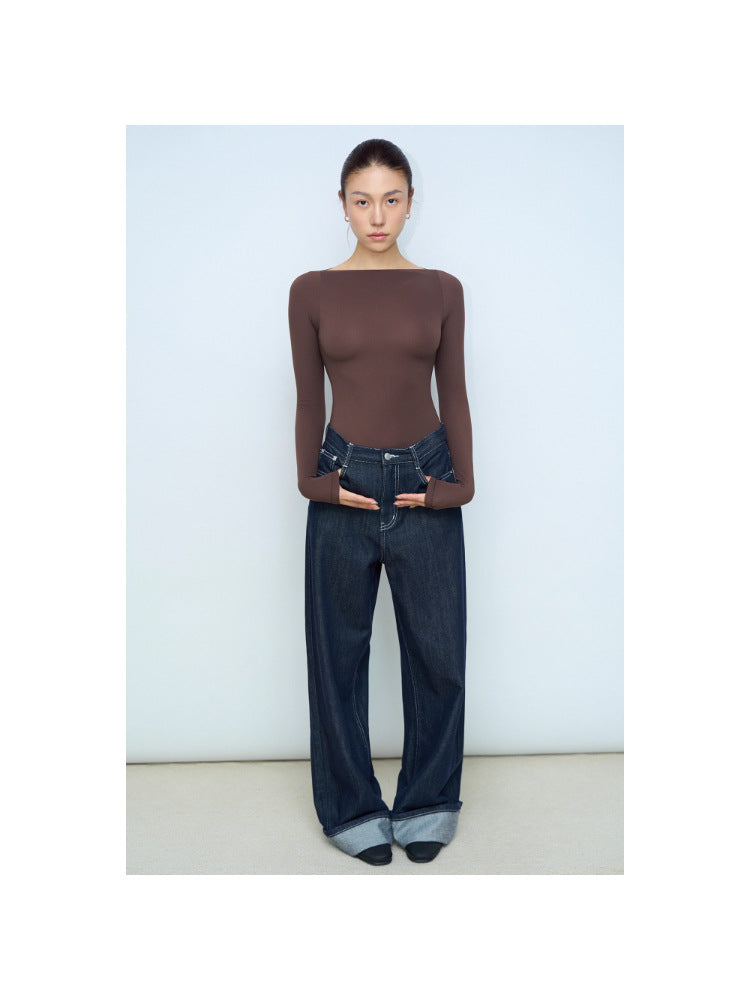 Women's Cotton Jersey Off-Shoulder Long Sleeve Top