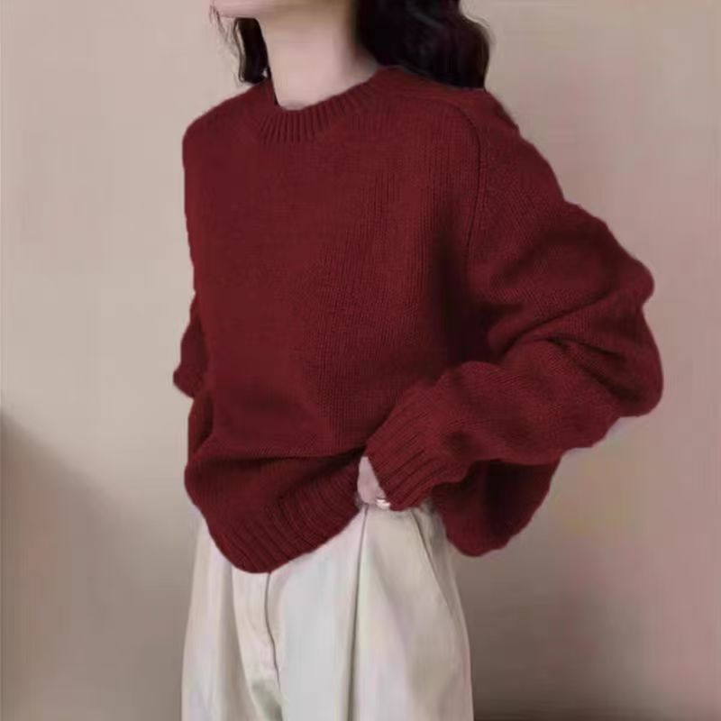 Women's soft knit round neck long sleeve loose pullover sweater, photo 3