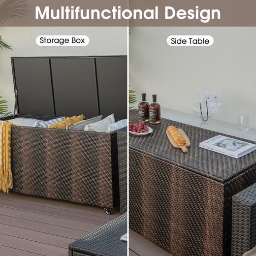 Wicker outdoor storage box with built-in wheels