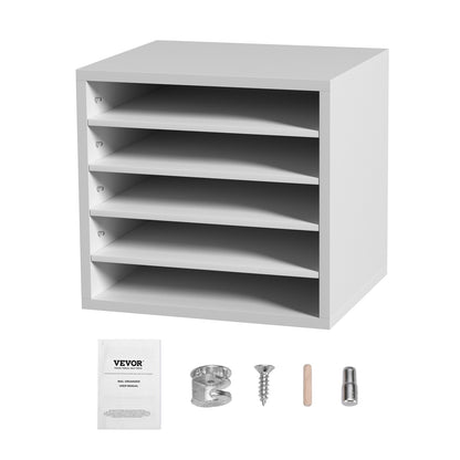 5 Compartment Wood Literature Organizer with Adjustable Shelves