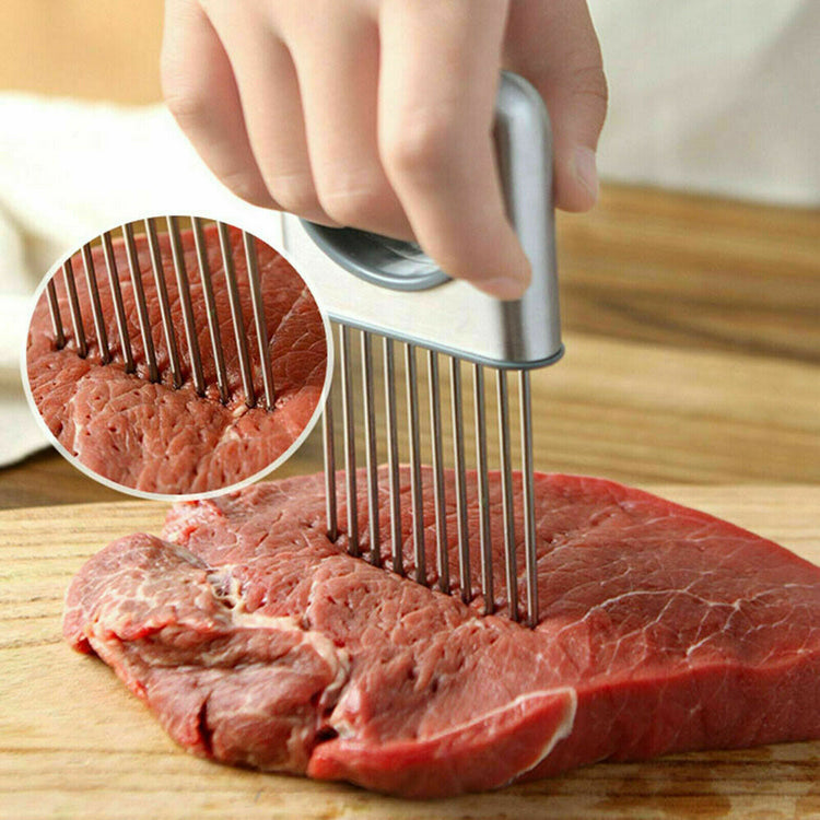 Stainless steel onion holder slicer with prongs