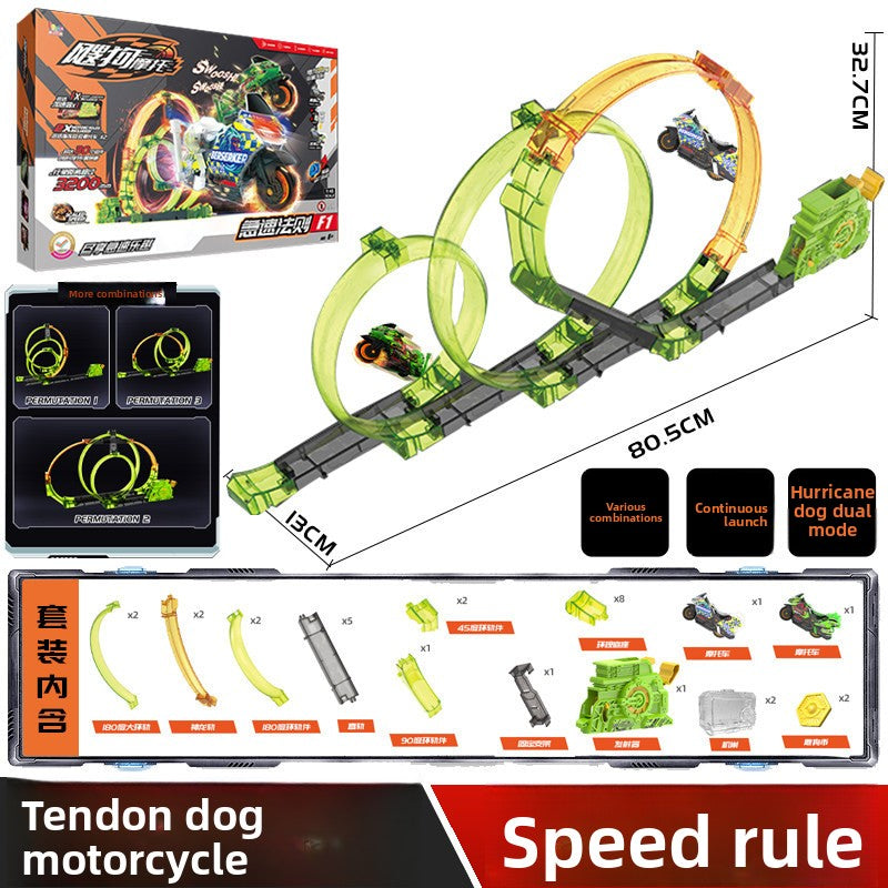 Inertia Powered Motorcycle Track Toy