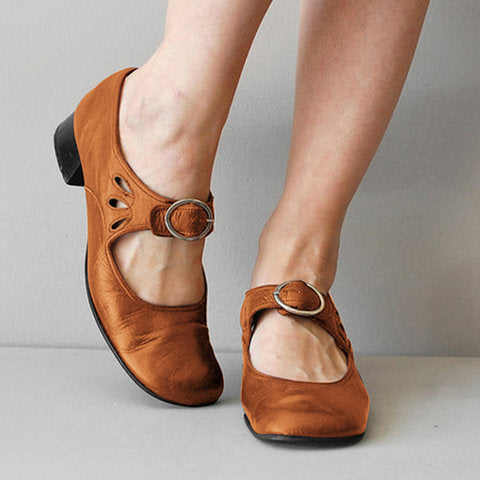 Low Heel Buckle Strap Casual Shoes