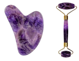 Amethyst roller and gua sha set, full view