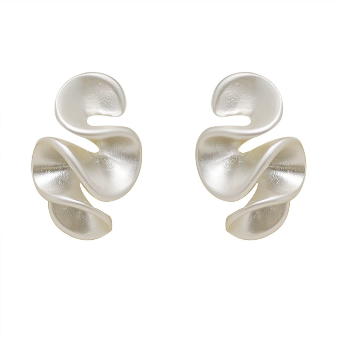 925 Plated Cream Flower Ruffled Edge Geometric Stud Earrings