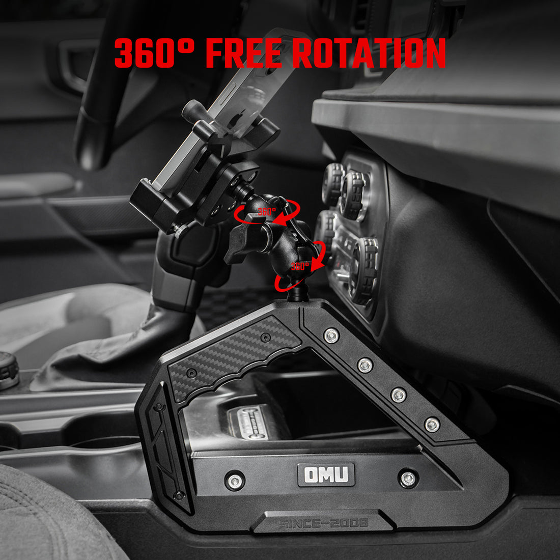 Bronco phone mount holding smartphone for navigation