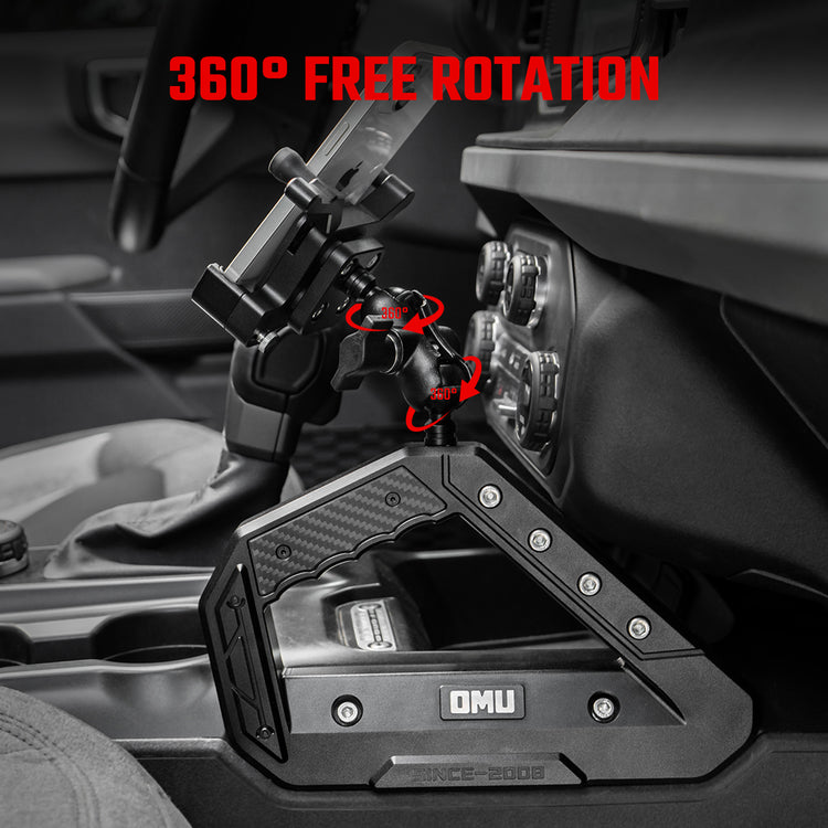 Bronco phone mount holding smartphone for navigation