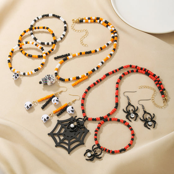 Halloween Beaded Skull Spider Jewelry Set