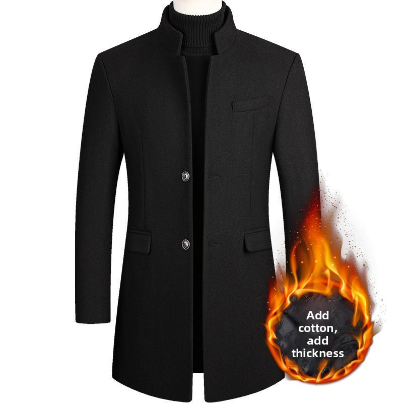 Men's slim fit mid-length wool blend coat with suit collar, photo 2
