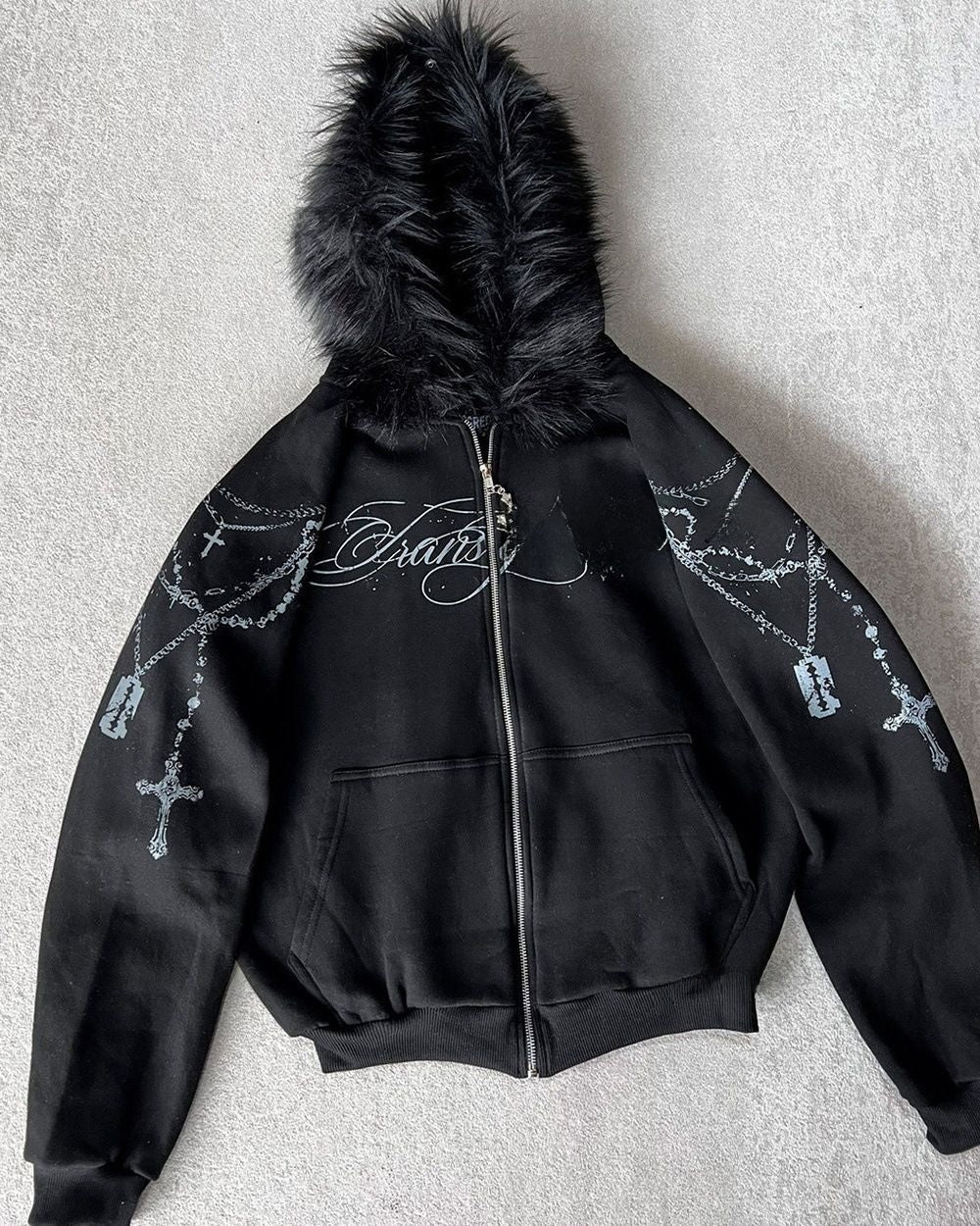 Printed Zipper Hoodie and Sweatpants Set