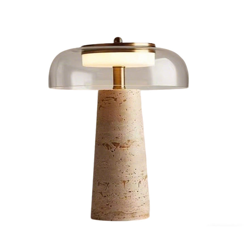 Nordic Minimalist Yellow Travertine and Glass Table Lamp