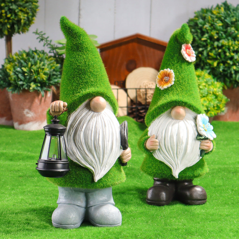 Solar LED Garden Ornament with Flocked Resin Finish