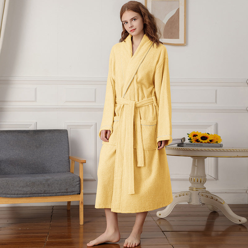 Cotton terry towel bathrobe in mid length, photo 4