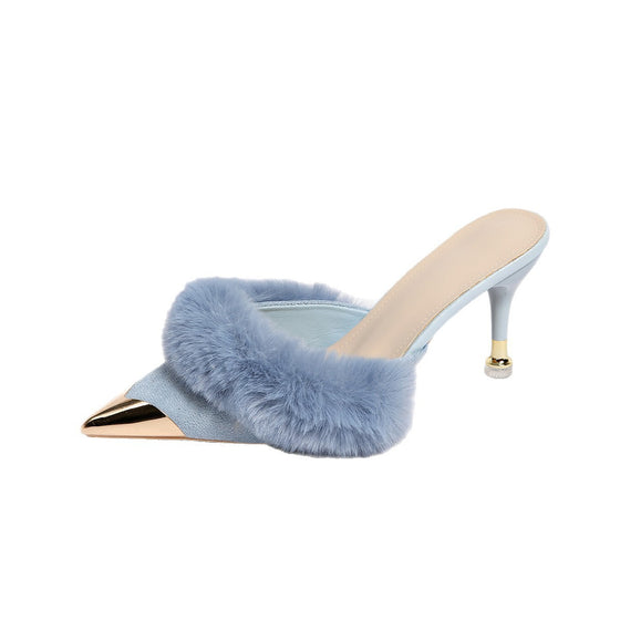 Women's fur stiletto mules, photo 4