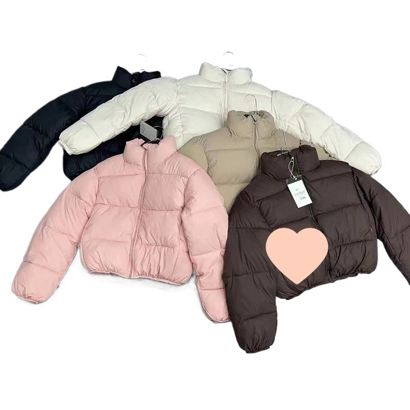 Womens Short Stand Collar Cotton Padded Jacket Wool Fur Fill