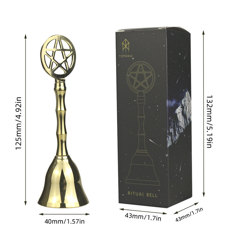 Brass Witch Altar Bell with Pentagram Symbols, main photo