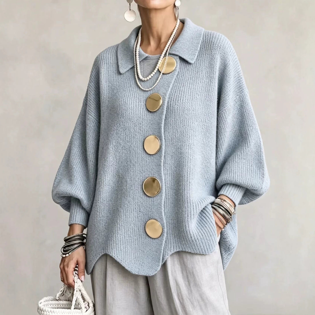 Women's V-Neck Button Long Sleeve Knit Sweater