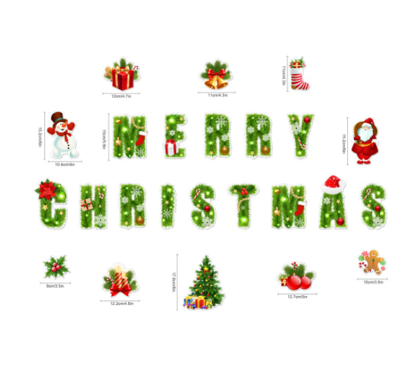 Merry Christmas letter decals with Santa and snowman accents